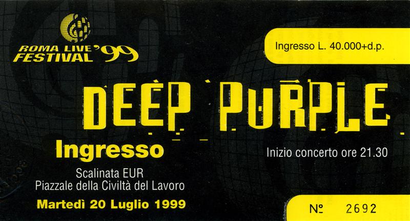 Deep Purple a Roma: Biglietto d'ingresso 1999